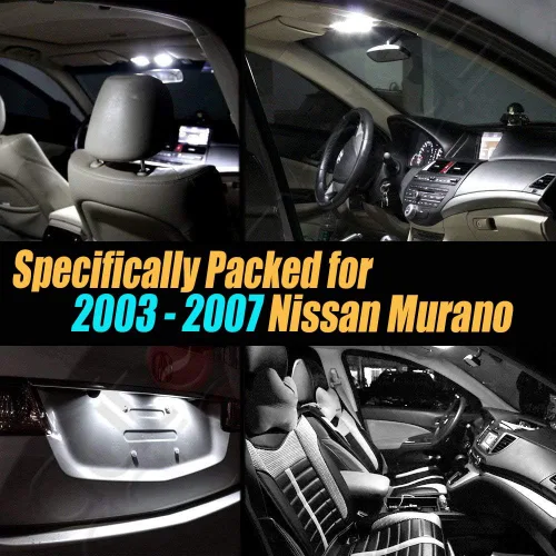 Vista 2 de Paquete de 12 luces LED para interior de automóvil, color blanco superblanco, 6000 K, compatible con Nissan Murano 2003-2007