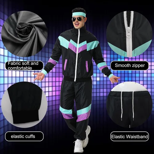 Vista 4 de Traje deportivo de los años 80 para hombres y mujeres, juego de rompevientos retro de los años 90 para parejas de los años 90, traje de los años 80