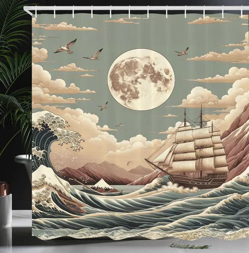 Vista 39 de Ambesonne Cortina de ducha de gato, diseño bohemio de estilo étnico con poses de gatitos sentados y acostados, juego de decoración de baño de tela