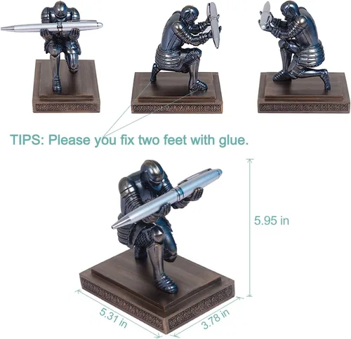 Vista 7 de Knight - Soporte para bolígrafo con bolígrafo, accesorio de escritorio personalizado para un regalo, soporte de escritorio organizador de escritorio