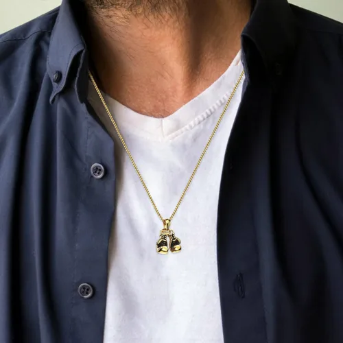 Vista 8 de Collar colgante de acero para fitness, titanio, joyería deportiva, dije de color, guante de aleación, mini cadena de boxeo, moda para hombres, par
