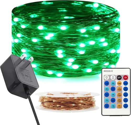 Vista 15 de RUICHEN Cadena de luces LED de alambre de cobre regulable de 33 pies, 100 luces LED enchufables con control remoto, blanco cálido