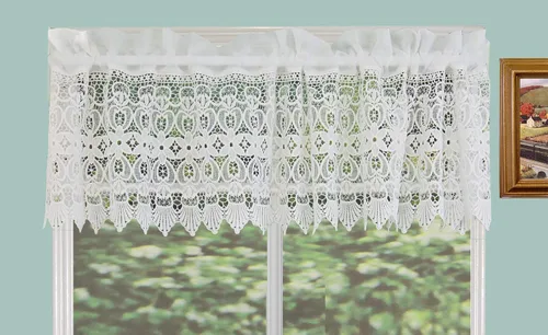 Vista 3 de Creative Linens Cortina de cocina de encaje de punto de 24 pulgadas, color marfil