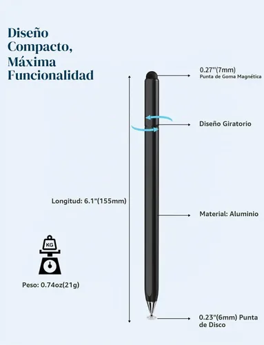 Vista 5 de Lápiz óptico para pantalla táctil, cuerpo magnético y diseño giratorio para punta de disco oculta, lápiz óptico 2 en 1 para Apple/iPhone/iPad