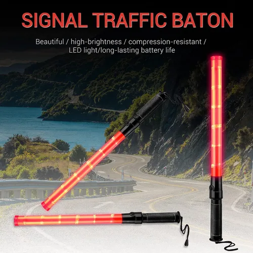 Vista 6 de Varita de tráfico de señal de 21 pulgadas, varita de control de tráfico de seguridad, bastón iluminado, bastón de tráfico LED multifunción con 2