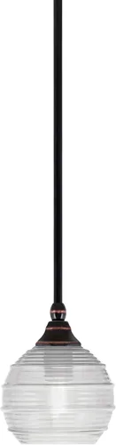 Vista 198 de Toltec Lighting Tallo Colgado Mini colgante, acabado de cobre negro, 3.5" cuadrado humo burbuja vidrio