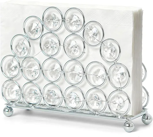 Vista 8 de Servilleteros dorados de cristal de metal, dispensador de pañuelos de pie y organizador de tarjetas, organizador de mesa moderno de 5.7 x 4.3