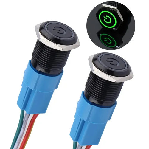 Vista 11 de 2 piezas interruptor de botón pulsador con pestillo de 16mm, 12V-24V, encendido/apagado, 1NO 1NC, impermeable IP66, carcasa de metal negro