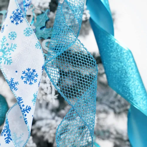 Vista 7 de MEEDEE Adorno Superior Azul para Árbol de Navidad de 12" de Ancho Lazos de Navidad con Purpurina Lazo de Cinta de Copo de Nieve Lazos Superiores