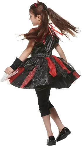 Vista 3 de Snailify Vestido de Diablo Devious para niña, disfraz de Diablo mágico para niñas, color rojo y negro