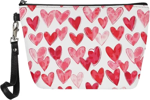 Vista 14 de Howilath Abstract Art Cat Cosmetic Pouch for Women PU Leather Toiletry Storage Bag Trapezoid Makeup Bags with Wrist Strap
