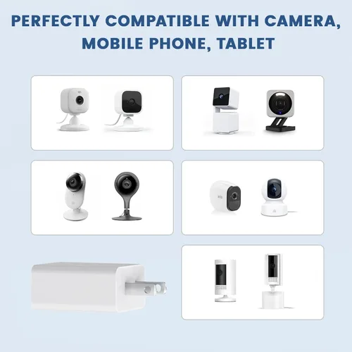 Vista 2 de Adaptador de corriente Wyze Nest cam 5V 2A compatible con Blink Mini Pan, Ring Spotlight, iPhone Samsung Galaxy S7/S6/S5 Edge, Google Nexus USB
