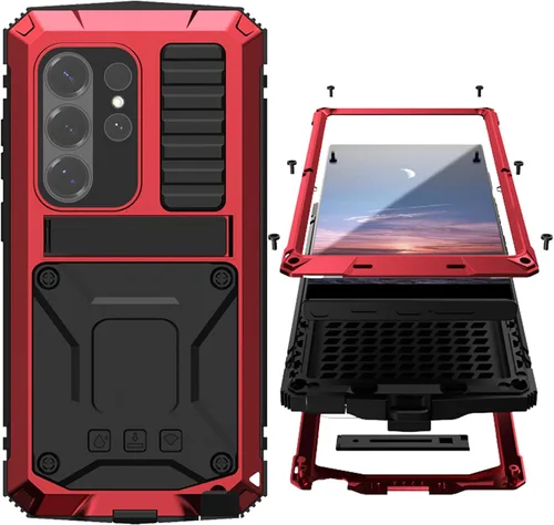 Vista 14 de Simicoo Samsung S22 - Funda de metal con protector de pantalla y protector de cámara, resistente a los golpes, con soporte, cubierta completa