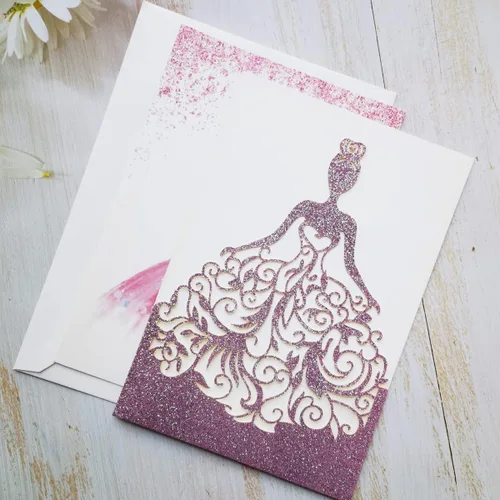 Vista 3 de 50 tarjetas de invitaciones de boda cortadas con láser para despedida de soltera, cumpleaños, dulces 15 invitaciones de fiesta de quinceañera
