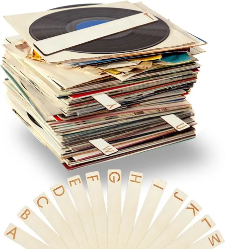 Vista 6 de Soaoo 26 separadores de discos de vinilo de madera alfabéticos A-Z de una sola cara horizontal y vertical, separadores de discos de álamo