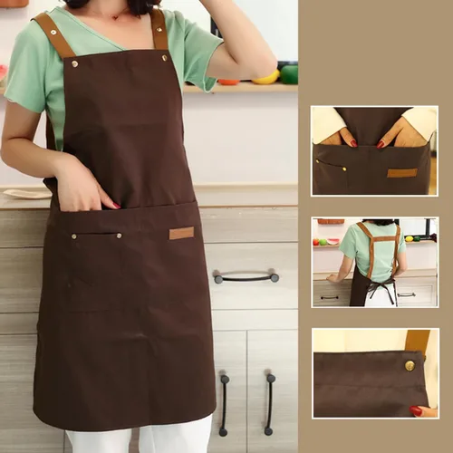Vista 7 de MXY Delantal para mujeres y hombres, lona de cera ajustable, 5 bolsillos para herramientas, delantal de trabajo para tareas domésticas, cocina