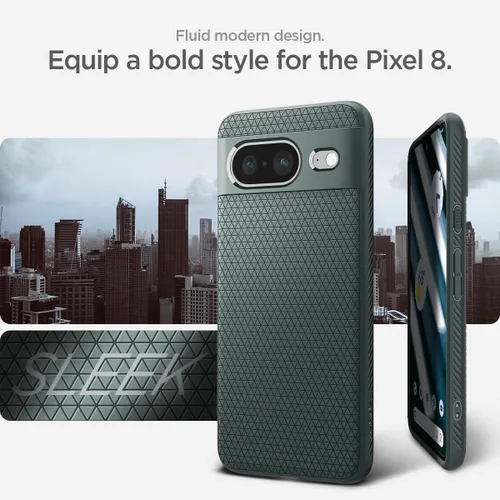 Vista 2 de Spigen Funda para Pixel 8, Liquid Air (2023) [Sin Anillo Magnético] [Protección de Grado Militar] - Abyss Green