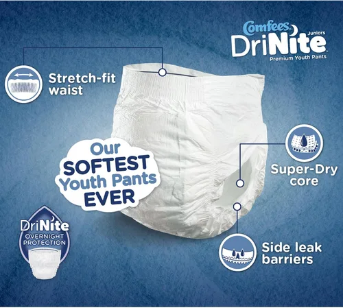 Vista 9 de Comfees DriNite - Pantalones juveniles pequeños, medianos, 68 unidades Ropa interior absorbente juvenil, unisex, sin cierre con costuras