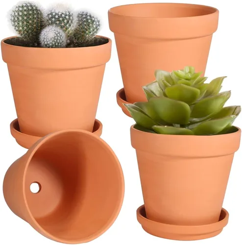 Vista 9 de Paquete de 26 macetas pequeñas de arcilla terracota de 3 pulgadas con orificio de drenaje, maceta de terracota para plantas de interior y exterior