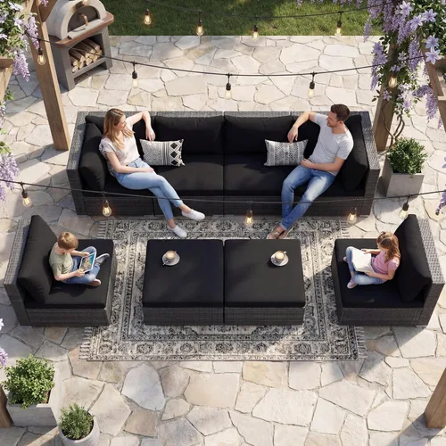 Vista 53 de NICESOUL Juego de muebles de patio de ratán extra grande con mesa para fogata de gas y propano, 29.3 pulgadas, respaldo alto, cómodos conversaciones