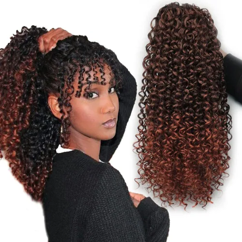 Vista 10 de Cola de caballo con cordón para mujeres negras, rizado de 16 pulgadas, extensiones de cola de caballo negro natural (1b)