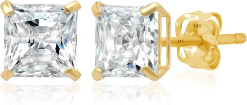 Vista 10 de 14K Gold Princess Cut Earrings embellished with Swarovski® Zirconia Blanco