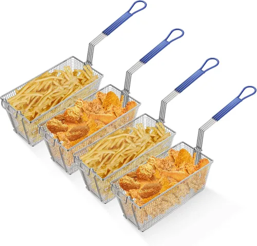 Vista 10 de WeChef - 2 cestas para freidora con mango antideslizante de 13 x 6 5/16 x 5 7/8 pulgadas, chapado en níquel, cesta para freidora de alta resistencia
