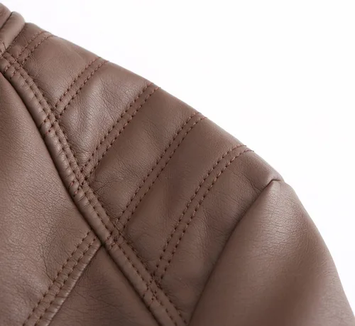 Vista 5 de DEAR MODEL Chaqueta de cuero sintético para mujer, chaqueta de motocicleta con cinturón para mujer, Marrón