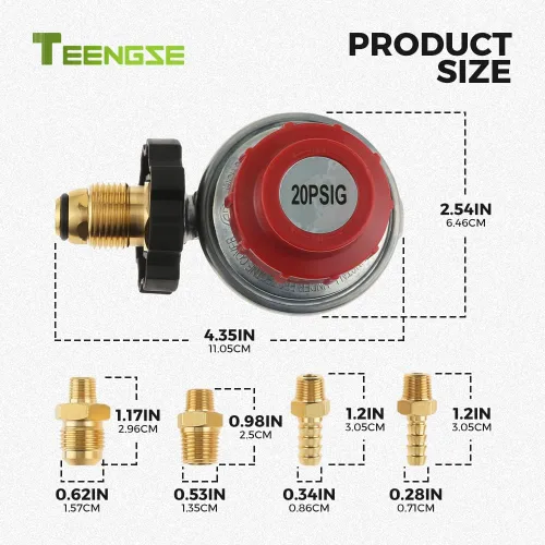 Vista 2 de Válvula reguladora de propano POL 0-20PSI, válvula de servicio de tanque POL LP ajustable de alta presión, NPT de 1/4 pulgadas y conexión macho