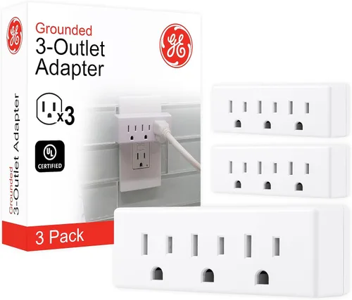 Vista 6 de GE Extensor de Pared de 3 Enchufes, Adaptador con Conexión a Tierra, Para Uso Interior, 3 Clavijas, Perfecto para Viajes, Certificado UL, Blanco