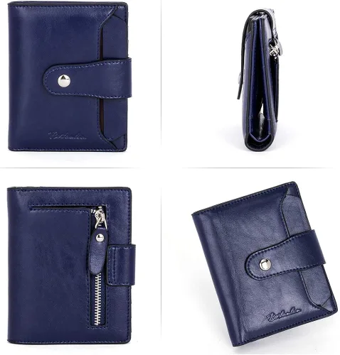 Vista 3 de BOSTANTEN - Billetera de cuero para mujer con bloqueo RFID, pequeña, con cremallera, de bolsillo, para tarjetas, con ventana para documento