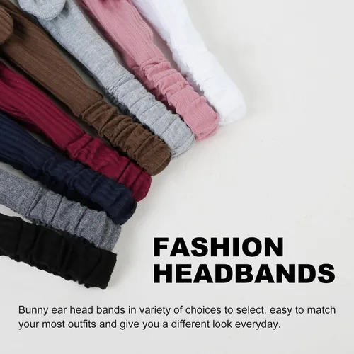 Vista 2 de Huachi Paquete de 8 diademas con lazo para el cabello de mujer, accesorios retro de moda para el cabello de conejo, diadema anudada para niñas