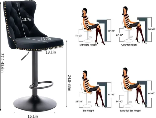 Vista 12 de Aoowow Juego de 2 taburetes de bar giratorios, taburetes de bar ajustables con respaldo de terciopelo copetudo, sillas de bar modernas tapizadas