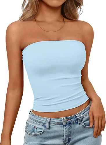 Vista 26 de Trendy Queen Top corto bandeau sin tirantes para mujer Blanco