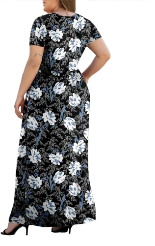 Vista 4 de HAOMEILI Women's L-5XL Short Sleeve Maxi Dresse V-Neck Plus Size Casual Dresses with Pockets
