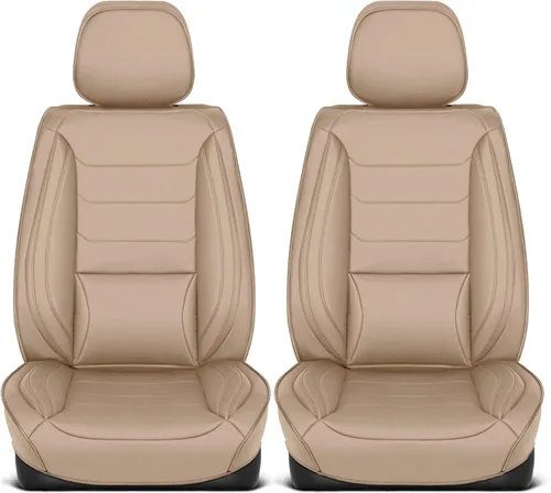 Vista 8 de MotorBox Meridian Series - Fundas de asiento de piel napa, fundas clásicas de asiento delantero, de piel sintética de alta calidad, color beige