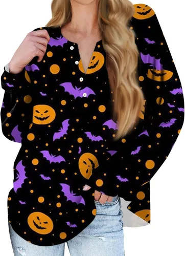 Vista 5 de GIANTHONG Sudaderas de manga larga con cuello redondo para mujer, sudaderas de gran tamaño, con botones, para adolescentes, niñas, Y2K, trajes