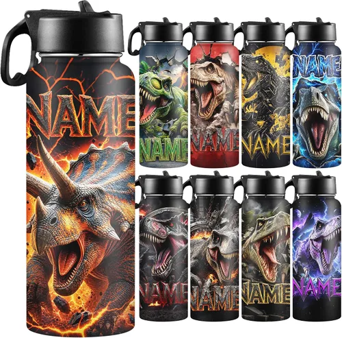 Vista 23 de Botellas de agua personalizadas para niñas, de acero inoxidable con aislamiento de doble pared con pajita, botella de agua de color degradado