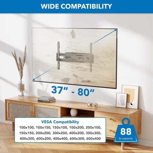 Vista 3 de Mount-It! Soporte de pared para TV de movimiento completo con brazos dobles resistentes, extensión de 14 pulgadas y compatible con televisores de 37