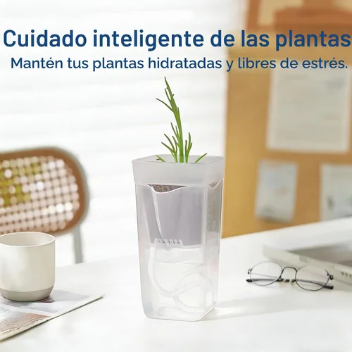 Vista 5 de Paquete de 16 macetas medianas de riego automático de 2.5 pulgadas para plantas de interior, pequeñas macetas de plástico transparente, macetas