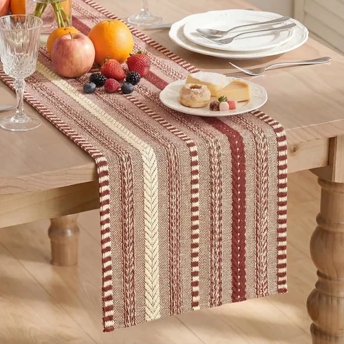 Vista 19 de Artoid Mode Camino de mesa tejido estilo granja verde ejército, decoración rústica de temporada festiva para la cocina y el comedor, para decoración