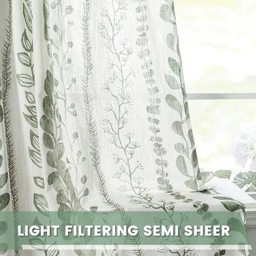 Vista 4 de MEETSKY Cortinas verde salvia de 63 pulgadas de largo, cortinas boho para sala de estar y dormitorio, cortinas semitransparentes de estilo lino