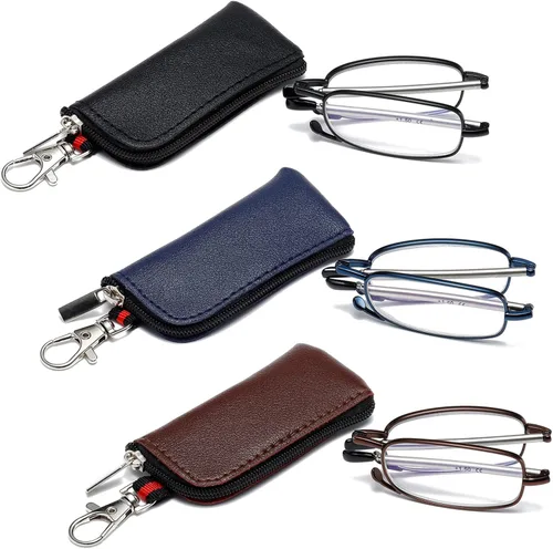 Vista 17 de Gafas de lectura plegables para hombres y mujeres, llavero compacto para lectores con luz azul, anteojos portátiles de bolsillo