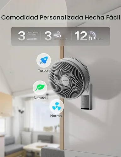 Vista 4 de PELONIS - Paquete de 2 ventiladores oscilantes de pared para interiores de Gris