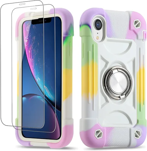 Vista 84 de Funda para iPhone Se3/iPhone Se2, iPhone 6/6S, iPhone 7/iPhone 8 de 4.7 pulgadas con soporte de anillo, con 2 protectores de pantalla resistentes