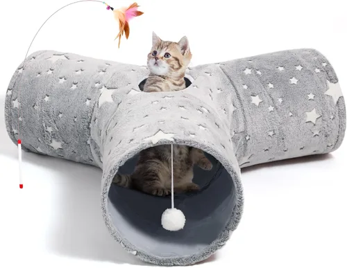 Vista 27 de Tempcore Túnel para gatos con tubo de juguete, túneles plegables de 3 vías para gatos, túneles para mascotas aburridas con agujero y pelota, juguete