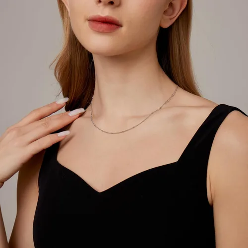 Vista 5 de Collar de cadena para mujer, delicado y sencillo, chapado en oro de 18 quilates, gargantilla con disco tipo moneda, trenzada, con cuentas, collar
