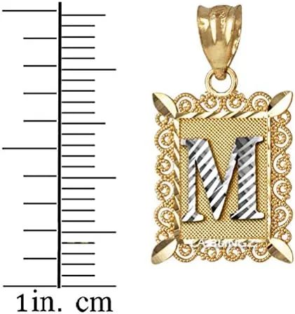 Vista 2 de La Blingz - Collar de oro amarillo de 14 quilates con diseño de alfabeto, letra inicial M DC