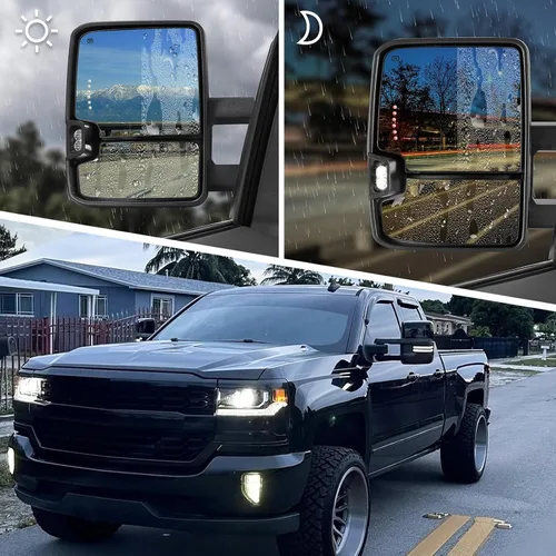Vista 6 de Espejo de remolque Switchback Compatible con espejos de remolque 2014-2018 Chevy Silverado GMC Sierra con vidrio ajustado por electricidad