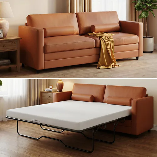 Vista 10 de Mjkone Sofá cama extraíble de piel sintética tamaño Queen de 79 pulgadas de Coñac